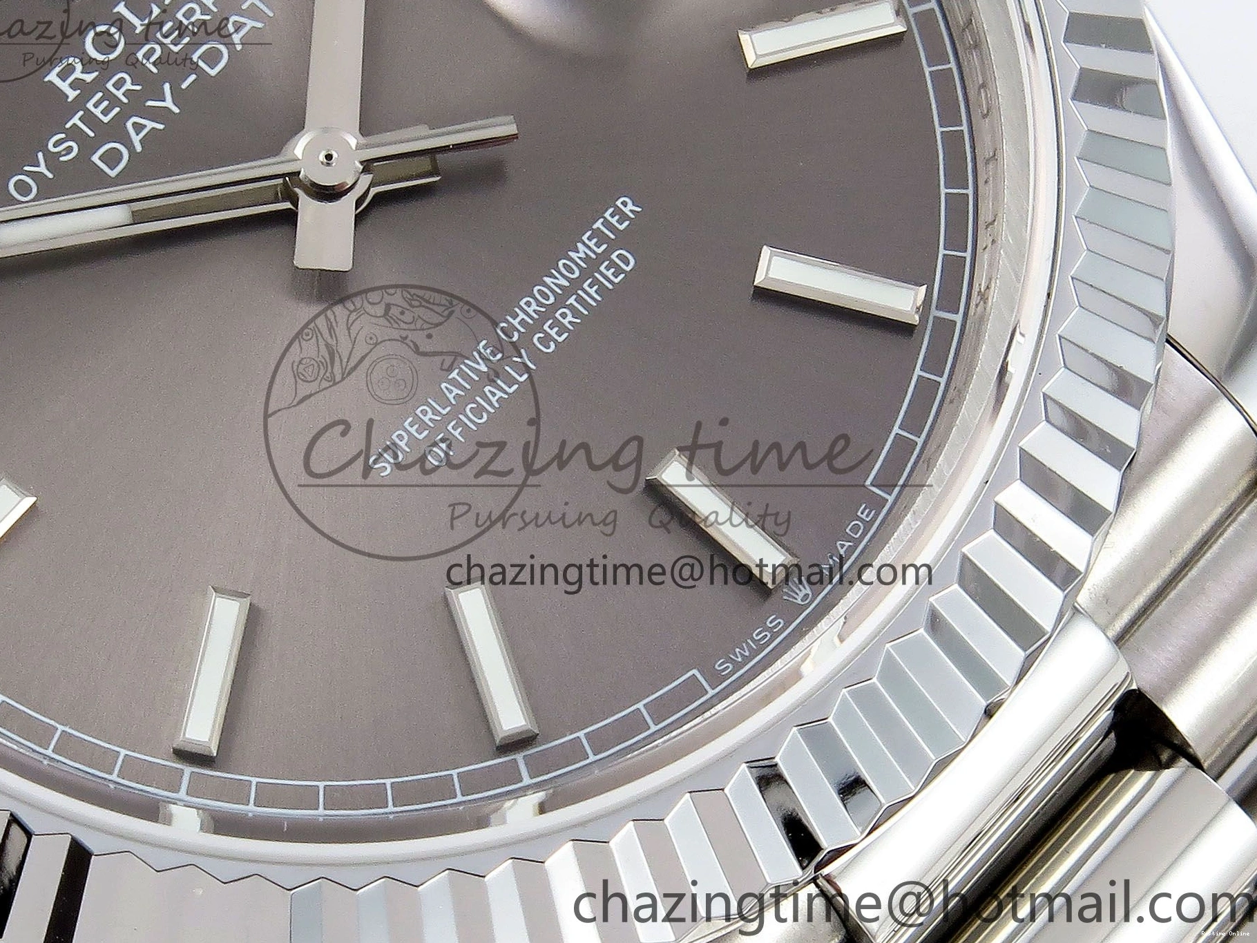 0516 FreshLook DayDate 40 SS JDF 904L Steel Gray Stick Dial on President Bracelet VR3255 V3 (Gain Weight) 1446